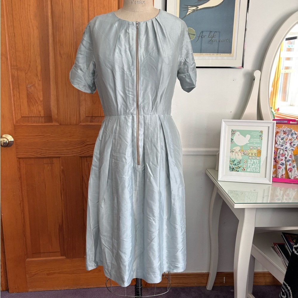 Lida Baday Vintage Light Sea Foam Blue Women's Silk Dress- size 8!